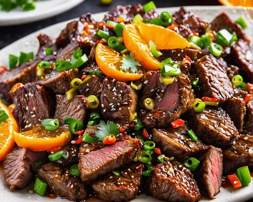 Spicy, Crispy Orange Beef. This version of the Chinese takeout classic features thin slices of crisp sirloin steak that are tossed in a spicy, sweet, and savory orange sauce. You can make it at home i