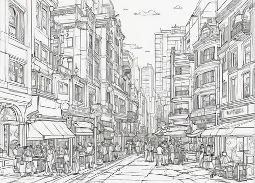 mono-line line art,hankou,mono line art,shimbashi,shopping street,wanchai,wangfujing,myeongdong,ginza,bustling,shophouses,sugamo,shinbashi,souks,lineart,mongkok,line drawing,sketching,funan,line draw,Illustration,Vector,Vector 11