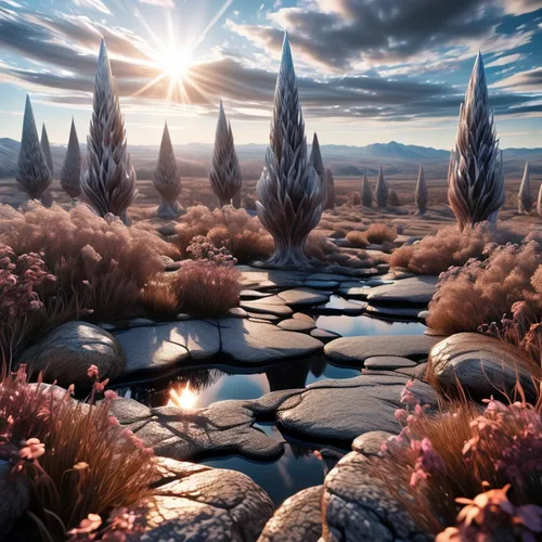 fantasy landscape,background with stones,virtual landscape,salt meadow landscape,mushroom landscape,stone garden,stacked stones,futuristic landscape,desert plants,arid landscape,stone desert,desert landscape,3d fantasy,moonlight cactus,cosmos field,flowerful desert,ice landscape,desert desert landscape,alien world,terraforming