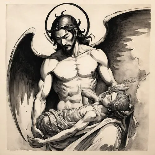 cherubim,astaroth,the archangel,shiron,uriel,azazel,samael,archangel,angel and devil,asmodeus,baphomet,devilman,lucifer,seraphim,demonomicon,angelico,cherub,seraph,the angel with the cross,metatron,Illustration,Paper based,Paper Based 30