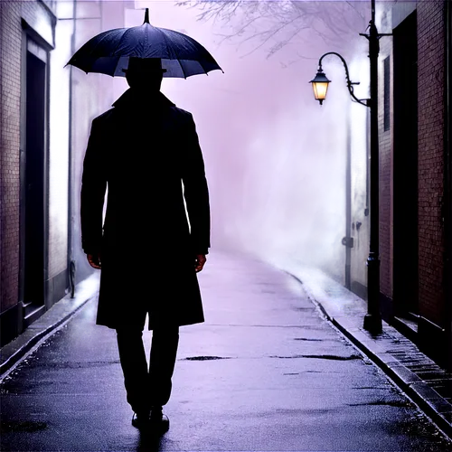 man with umbrella,walking in the rain,mycroft,oldboy,rainman,brolly,sherlock,baskerville,sherlock holmes,dickensian,sleepwalker,silhouette of man,moriarty,man silhouette,walking man,samourai,heavy rain,blue rain,deakins,wallander,Illustration,Retro,Retro 21