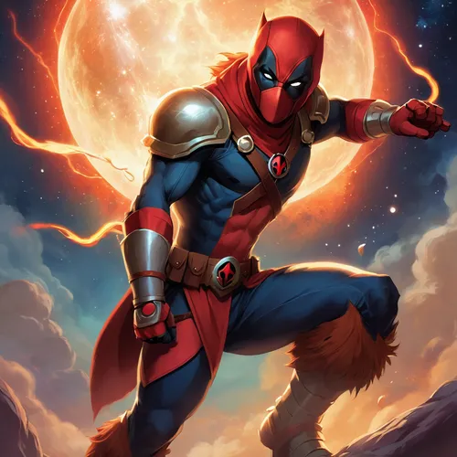 Criar personagem que faça uma mistura de Thundercats e deadpool,deadpool,red super hero,red hood,marvel comics,dead pool,superhero background,red lantern,groot super hero,marvel,daredevil,comic hero,a