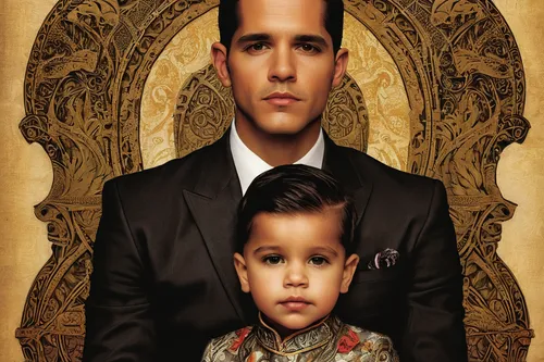 godfather,gentleman icons,film poster,book cover,cover,cd cover,father with child,magazine cover,album cover,download icon,god the father,nesting doll,poster,portrait background,booklet,royce,fatherhood,media concept poster,golden weddings,man and boy,Illustration,Realistic Fantasy,Realistic Fantasy 10