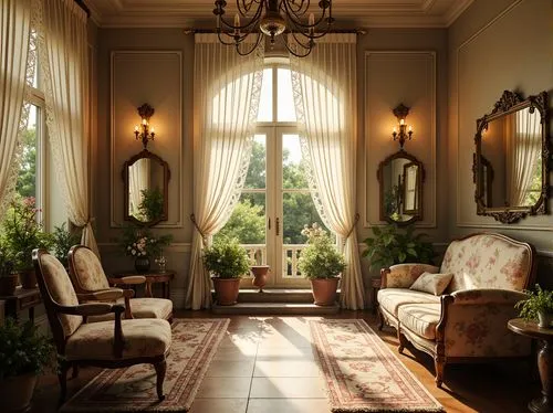 sunroom,ornate room,orangery,victorian room,sitting room,bay window,conservatory,cochere,breakfast room,highgrove,luxury home interior,rosecliff,verandah,enfilade,interior decor,great room,interiors,french windows,gournay,loggia