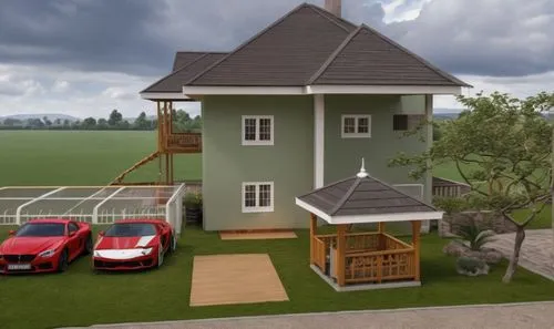 two story house,3d rendering,modern house,grass roof,turf roof,artificial grass,eco-construction,small house,folding roof,residential house,smart house,house roof,family home,house roofs,children's pl