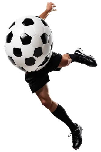 Football, soccer ball, white pentagons, black hexagons, textured surface, inflated, shiny material, dynamic pose, bouncing motion, mid-air suspension, soft natural light, shallow depth of field, warm 