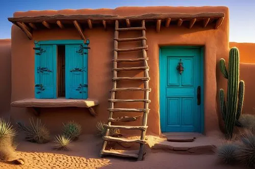 blue door,riad,doorway,doorways,ancient house,doorsteps,traditional house,3d render,wooden ladder,blue doors,hideaways,3d rendering,entryways,exterior decoration,lodgings,southwestern,desertlike,outhouse,boardinghouses,winding steps,Conceptual Art,Sci-Fi,Sci-Fi 22