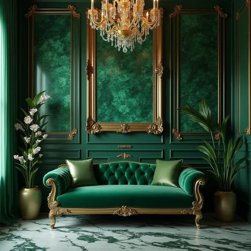 ornate room,opulent,sumptuous,gournay,damask background,opulently,opulence,green wallpaper,rococo,art deco,chaise lounge,damask,fromental,baccarat,bedchamber,zoffany,luxurious,chambre,sitting room,emerald,Photography,General,Realistic