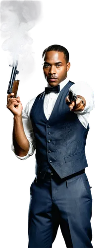 black businessman,man holding gun and light,nasir,oddjob,bti,nas,ginuwine,pharoahe,smoke background,tremaine,erkel,swoopo,jtg,skrunda,mouzone,gunman,raekwon,afolayan,albizu,kdot,Illustration,Realistic Fantasy,Realistic Fantasy 21