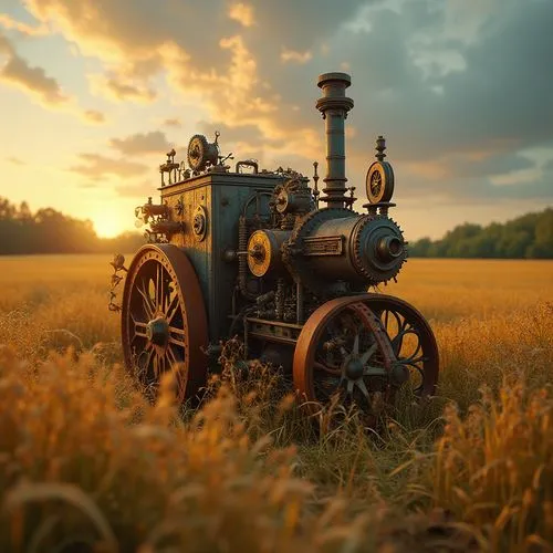 steam engine,old tractor,tractor,agricultural machine,farm tractor,cinema 4d,Conceptual Art,Fantasy,Fantasy 25