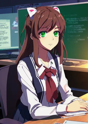 girl at the computer,mikuru asahina,desk,mc,belarus byn,wiz,secretary,nyan,png image,background image,in a working environment,bulli,tutoring,computer program,tutor,typesetting,classroom training,kinara,night administrator,girl studying,Conceptual Art,Oil color,Oil Color 21