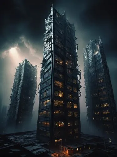 barad,dystopian,highrises,destroyed city,apocalyptic,high rises,dystopia,coldharbour,post apocalyptic,arcology,black city,post-apocalyptic landscape,skyscraping,the skyscraper,photo manipulation,overdevelopment,dystopias,darktown,apocalyptically,urban towers,Art,Artistic Painting,Artistic Painting 38