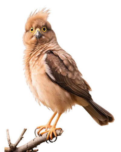 Shutter chick, cute expression, fluffy feathers, yellow beak, round eyes, soft light brown plumage, tiny wings, perched on branch, morning sunlight, 3/4 composition, shallow depth of field, warm color