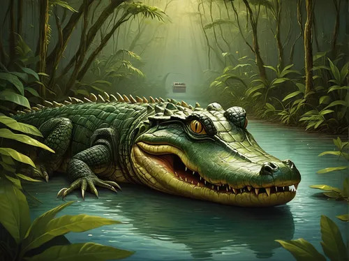 Crickey! Imagine a suspenseful mystery novel taking place during a dangerous crocodile hunting expedition in the Amazon rainforest.,freshwater crocodile,philippines crocodile,crocodile,crocodilian,all