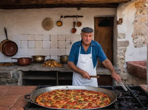 In a small Italian village, Il Lazzarone is the notorious lazy cook who always finds a way to avoid work.,paella,sicilian cuisine,stone oven pizza,spanish cuisine,pizza oven,marroni,cuisine of madrid,