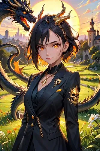 black dragon,dragon li,vanessa (butterfly),crow queen,tiger lily,portrait background,rosa ' amber cover,lilies,dusk background,meteora,dragon,fantasy portrait,cg artwork,game illustration,fantasia,french digital background,cheshire,erika,ephedra,venetia,Anime,Anime,General