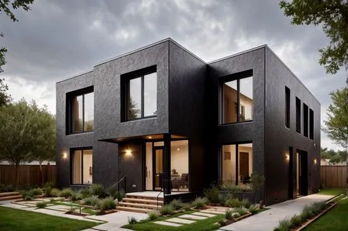 BLACK THEME, BLACK EXTERIOR WALLS,cubic house,cube house,modern house,modern architecture,house shape,frame house,timber house,inverted cottage,metal cladding,smart house,contemporary,modern style,woo