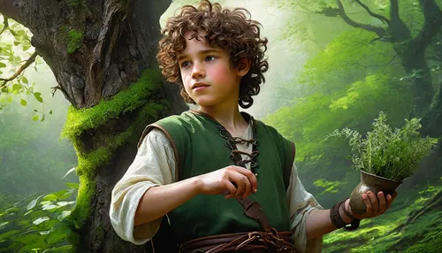 hobbit,robin hood,fable,hushpuppy,children's background,forest clover,quarterstaff,heroic fantasy,male elf,saint patrick,pied piper,dulcimer herb,east-european shepherd,merida,noah,fantasy picture,elven,dwarf sundheim,digital compositing,dwarf,Illustration,Realistic Fantasy,Realistic Fantasy 28