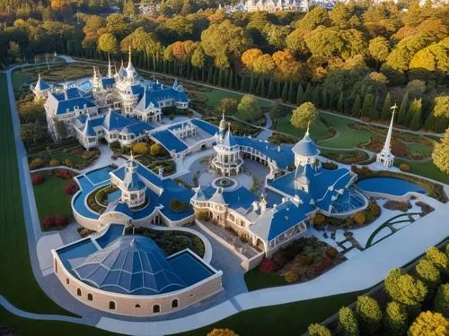 A large Disneyland island beach view,an aerial s of a very nice mansion surrounded by trees,peterhof palace,peterhof,catherine's palace,tsarskoye,pavlovsk,ostankino,Photography,General,Realistic