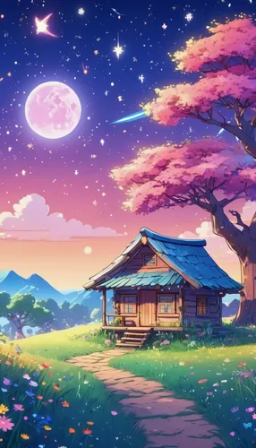 cartoon video game background,japanese sakura background,sakura background,landscape background,moon and star background,studio ghibli,children's background,dusk background,background with stones,background images,unicorn background,hd wallpaper,romantic scene,idyllic,full hd wallpaper,screen background,spring background,french digital background,art background,background image,Illustration,Japanese style,Japanese Style 02