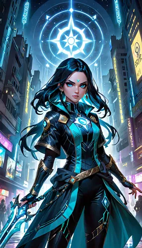 sci fiction illustration,blue enchantress,rosa ' amber cover,transistor,cg artwork,symetra,game illustration,nova,gear shaper,goddess of justice,sorceress,arcanum,fantasia,dodge warlock,zodiac sign libra,cyberpunk,jaya,cybernetics,cyan,diamond background,Anime,Anime,General