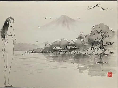 okimoto,takimoto,sakimoto,foujita,japanese art,kimoto,ugetsu,baishi,hoshihananomia,girl on the river,uemura,sakurajima,ukiyoe,utamaro,tatsuro,japanese woman,lake tanuki,togawa,sumi,fuji,Illustration,Paper based,Paper Based 30