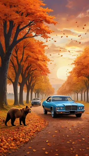 autumn background,fall animals,muscle car cartoon,autumn scenery,fall landscape,autumn landscape,autumn camper,autumn theme,cartoon video game background,3d car wallpaper,autumn day,autumn idyll,volvo cars,open hunting car,fantasy picture,jaguar xj,autumn forest,autumn season,pontiac firebird,landscape background,Illustration,Realistic Fantasy,Realistic Fantasy 01