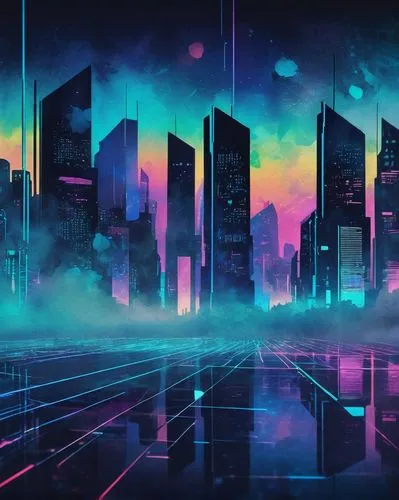 cybercity,cityscape,futuristic landscape,cyberpunk,cybertown,cyberworld,cyberscene,colorful city,cyberport,city skyline,cyberia,metropolis,cityzen,futuristic,vapor,polara,dusk background,synth,fantasy city,cyberspace,Illustration,Paper based,Paper Based 25