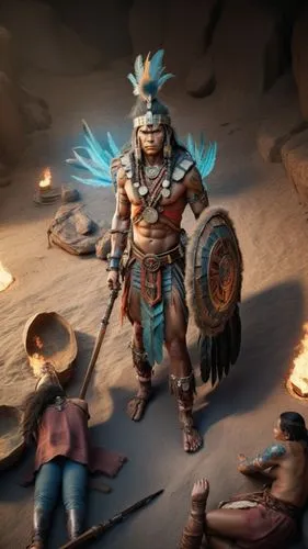  personaje real con super instinto como goku,an indian man dressed in a feathery headdress and blue wings with sword,aztec,kachina,tatanka,chieftan,mesoamerican,tezcatlipoca,Photography,General,Sci-Fi