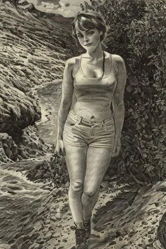 girl on the dune,female runner,woman walking,girl on the river,lori mountain,plus-size model,the blonde in the river,advertising figure,female model,hiker,charcoal drawing,sepia,the sea maid,inez koeb