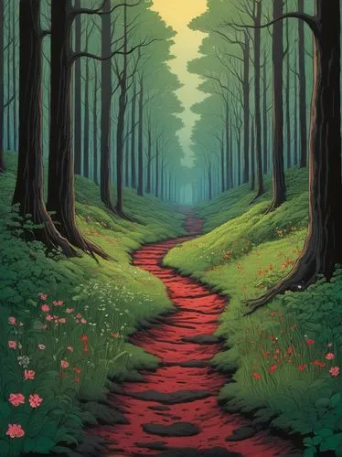 forest path,forest road,pathway,fairy forest,forest of dreams,hiking path,Illustration,American Style,American Style 15