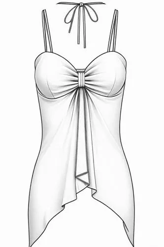 a drawing of a white dress with tie,dress form,bodices,traditional bow,necklines,underwire,camisole,Design Sketch,Design Sketch,Detailed Outline