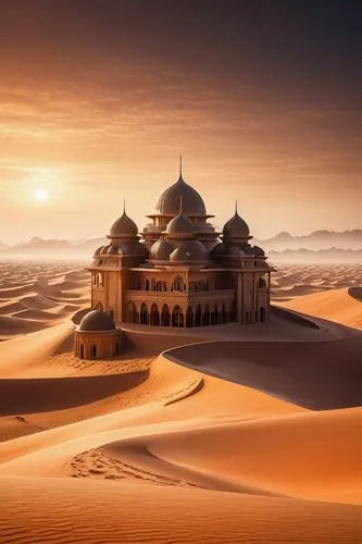 libyan desert,capture desert,tatooine,islamic architectural,house of allah,sahara,agrabah,dune sea,deserto,desert landscape,arrakis,dune landscape,mosques,sahara desert,admer dune,desert desert landscape,dune,king abdullah i mosque,pink sand dunes,maghreb,Illustration,Paper based,Paper Based 02