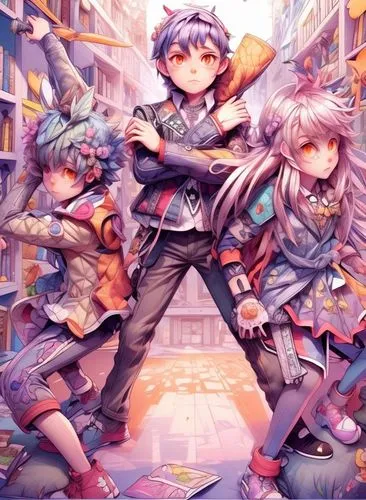 a couple of girls that are standing next to each other,nadesico,megatokyo,dangan,hashiba,reisen,ibuki