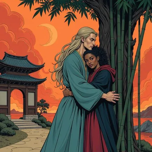 mulan,hanfu,kimrin,korana,yogananda,black couple,Illustration,Realistic Fantasy,Realistic Fantasy 15