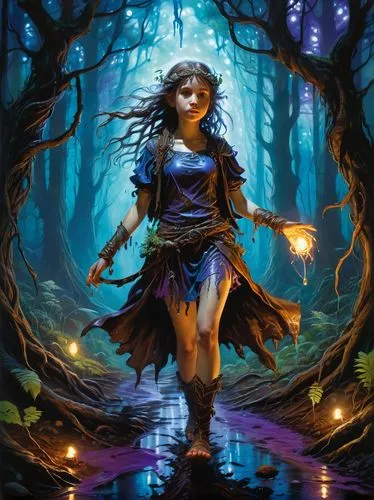 blue enchantress,fantasy picture,the enchantress,sorceress,sorceror,faerie,Illustration,Realistic Fantasy,Realistic Fantasy 03