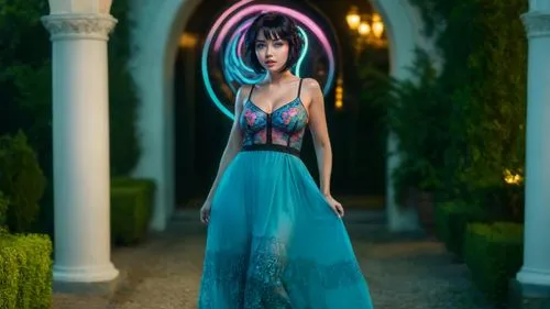 blue enchantress,fairy peacock,sona,rem in arabian nights,cinderella,a floor-length dress