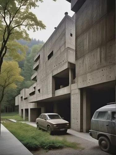 brutalist architecture,habitat 67,concrete,underground garage,citroën ds,concrete construction,multi storey car park,borgward,concrete blocks,reinforced concrete,exposed concrete,mid century modern,ap