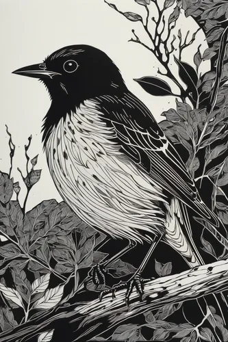 black and white warbler,magnolia warbler,bird illustration,chestnut sided warbler,song bird,thrush,butcherbird,brewer's blackbird,magpie,pied triller,bird robin,yellow rumped warbler,magpie lark,pied flycatcher,black throated green warbler,broadbill,bird painting,townsend's warbler,line art birds,bird robins,Illustration,Black and White,Black and White 12