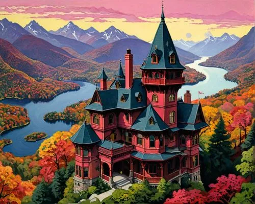 fairy tale castle,fairytale castle,transylvania,neuschwanstein,knight's castle,burg,Illustration,American Style,American Style 03