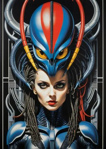 xenomorf woman alien, dreadlock,. Her big eyes are filled with intense focus, Hans Ruedi Giger style,,grendizer,witchblade,giger,lilandra,guyver,barda,terrans,hela,malekith,villainess,ultraverse,xamot