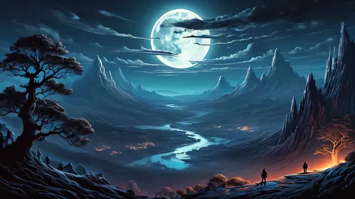 halloween background,fantasy landscape,moonlit night,moonsorrow,fantasy picture,haunted forest,lunar landscape,moonlit,halloween wallpaper,cartoon video game background,moonscape,elfland,fablehaven,darklands,blackmoor,alfheim,moonglow,fantasy art,ghost forest,light of night,Illustration,Realistic Fantasy,Realistic Fantasy 25