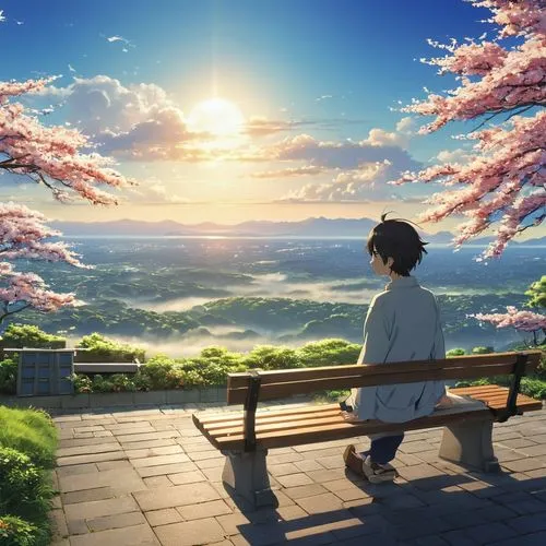 hosoda,violet evergarden,overlook,overlooking,landscape background,scenery,sakura background,the scenery,summer day,springtime background,euphonious,reminiscence,a beautiful day,japanese sakura background,takato cherry blossoms,dazai,the horizon,beauty scene,summer evening,spring morning,Photography,General,Realistic