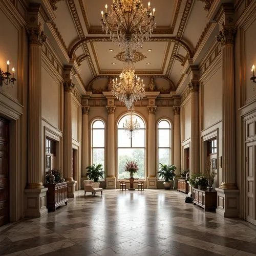 entrance hall,foyer,lobby,ballroom,hallway,cochere,royal interior,hotel hall,emirates palace hotel,hotel lobby,ballrooms,ornate room,hall,wedding hall,gleneagles hotel,nemacolin,interior decor,neoclassical,corridor,entranceway