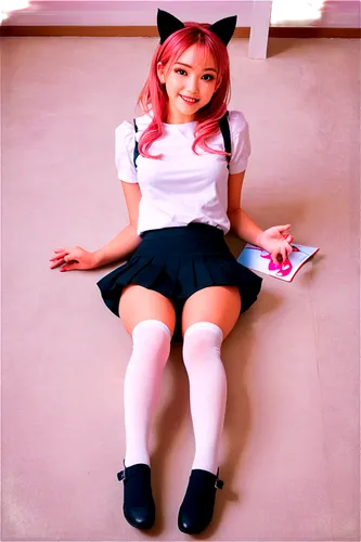 cosplay image,cat ears,kawaii girl,japanese kawaii,schoolgirl,ganmodoki,cosplayer,pink bow,cosplay,cat kawaii,school uniform,doll cat,school skirt,anime japanese clothing,kawaii pig,edit icon,pink cat,anime girl,japanese idol,japanese doll,Conceptual Art,Oil color,Oil Color 24