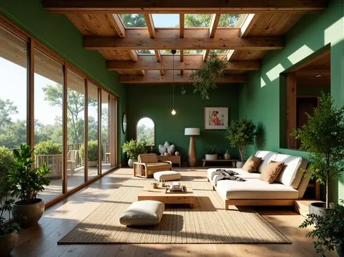 sunroom,japanese-style room,green living,veranda,verandah,home interior,ryokan,verandahs,living room,bamboo plants,wooden beams,verandas,mid century house,sitting room,mid century modern,conservatory,loft,livingroom,teahouse,conservatories