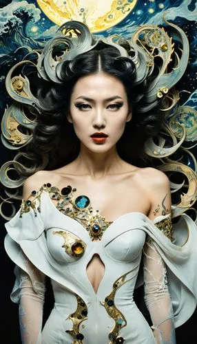 promethea,sirenia,amphitrite,guanyin,hesperides,moondragon,viveros,fantasy art,oriental princess,sirene,ariadne,mervat,blanca,oiran,oriental painting,etheria,priestess,zodiac sign libra,concubine,white rose snow queen,Photography,Black and white photography,Black and White Photography 08