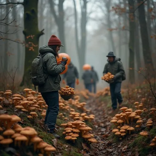 winter mushrooms,forest mushrooms,chanterelles,cantharellus,autumn walk,pholiota