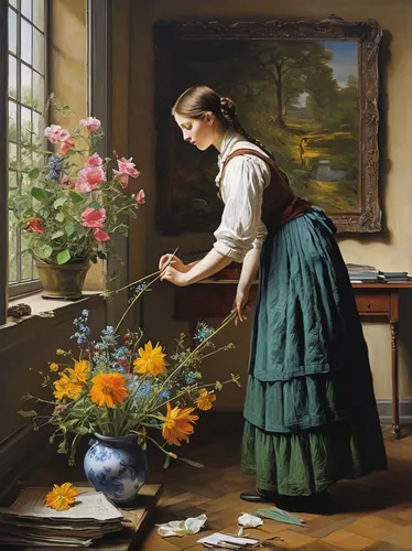 girl picking flowers,flower painting,marguerite,flower arranging,splendor of flowers,meticulous painting,picking flowers,still life of spring,painting technique,girl in flowers,woman playing,girl studying,girl in the garden,holding flowers,italian painter,work in the garden,marguerite daisy,floristry,girl in the kitchen,girl at the computer,Conceptual Art,Graffiti Art,Graffiti Art 02