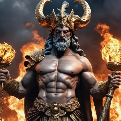 can you generate me a picture of greek mythological hades ,mahadeva,mahishasura,ifrit,surtur,samudrala,hephaestus,moloch,bhairava,tandava,ravna,magog,astaroth,homam,mahasena,poseidon,demonomicon,cernu